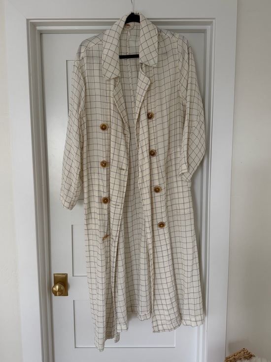 Free People Jackets & Blazers - Free People Cream Windowpane Trench with Brown Buttons